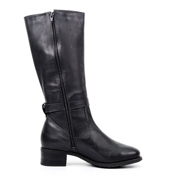 David Tate Wmn Allegria Black Leather Wide Calf Riding Stretch Tall Boots sz 8.5 - Picture 3 of 9